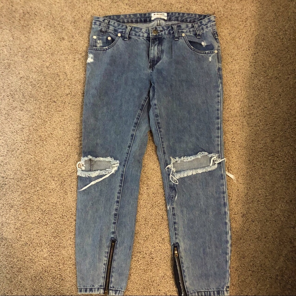 Ripped blue jeans
